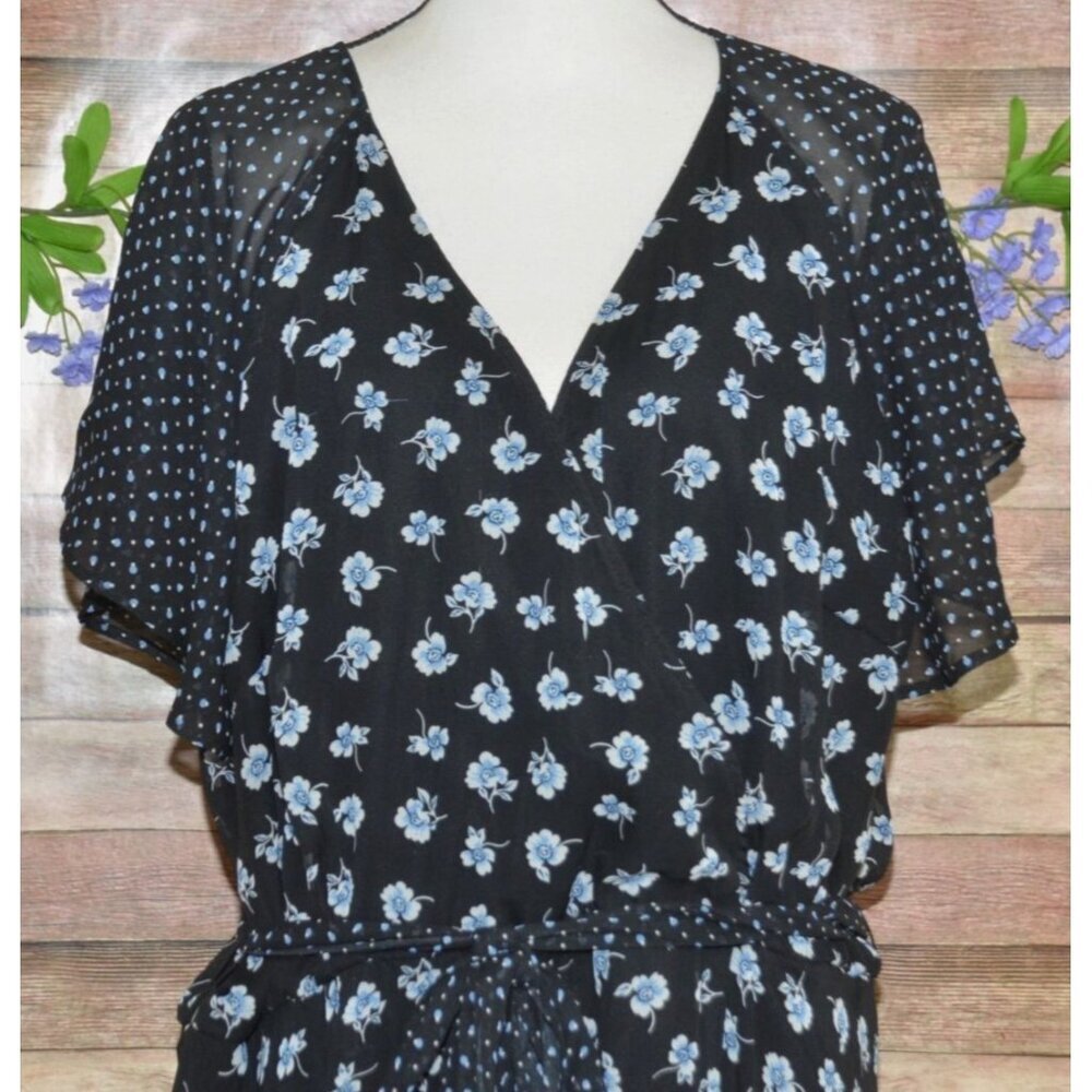 Lane Bryant Womens Black Floral Polka Dot Belted Midi A-Line Dress Plus Size 26 - Picture 2 of 14